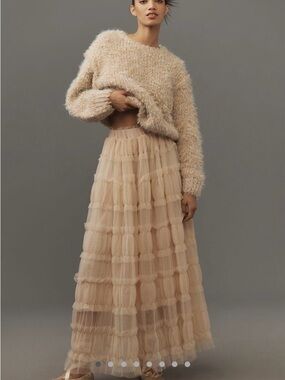 NWT By Anthropologie Shirred Tulle Maxi Skirt